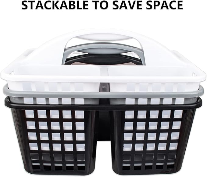 JiatuA Portable Shower Caddy Basket with Compartments Cleaning Supplies Organizer with Handle Plastic Storage Divided Tool Bin for Bathroom, Bedroom, Kitchen, College Dorm, Garden, Under Sink, White