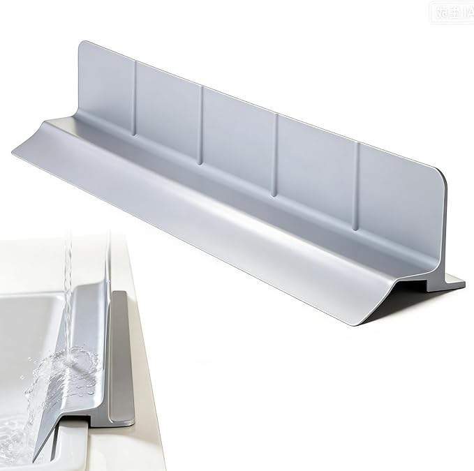 Kitchen Sink Splash Guard 23", Silicone Sink Protectors for Kitchen with High Anti-Spill Lip, Flexible Waterproof Edge Shield, Self-Draining, Easy Install & Wipe Clean, Gray