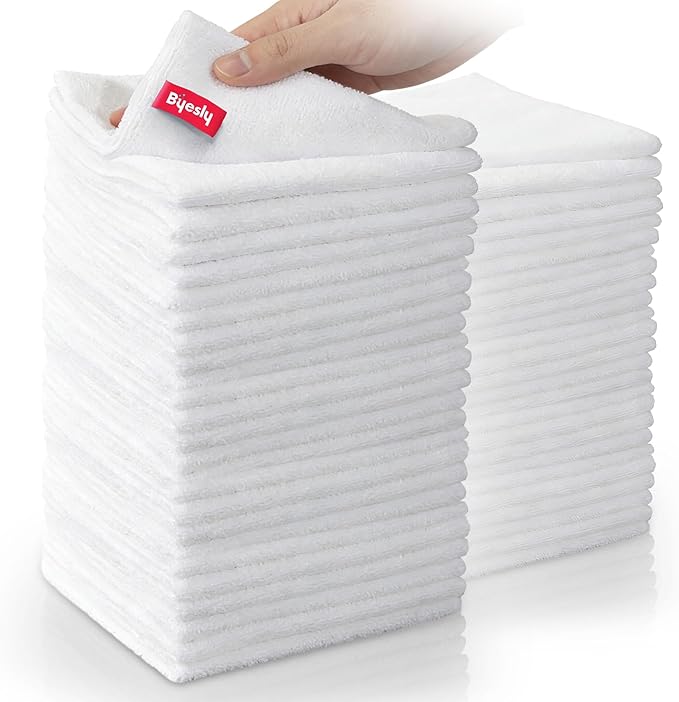 50-Pack Microfiber Cleaning Cloth, 11.5x11.5 Microfiber Towels for Cars, Dishes & House, for Detailers, Chefs & Efficient Home | Scratch-Free, Lint-Free, Ultra Absorbent(White)