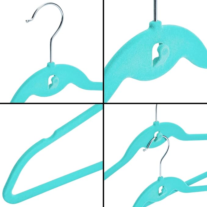 Juvale Velvet Clothes Hangers with Cascading Hooks - Anti-Slip Stackable Velvet Hangers - Mini Hanger Hooks for Layering - Pack of 50, 17.5 in, Teal