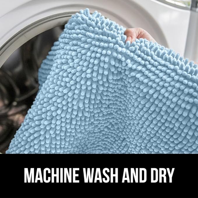 GORILLA GRIP Bath Rug Mat 30x20, Thick Soft Absorbent Chenille, Quick Dry Microfiber Mats, Rubber Backing Washable Shower Floor Rugs, US Designed Bathroom Bathmat Home Decor Accessories, Sky Blue