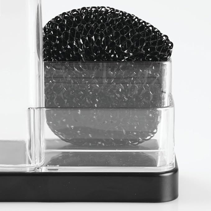 iDesign Forma BPA-Free Plastic Soap and Sponge Sink Organizer Caddy - 6" x 3.5" x 8.25", Clear/Matte Black