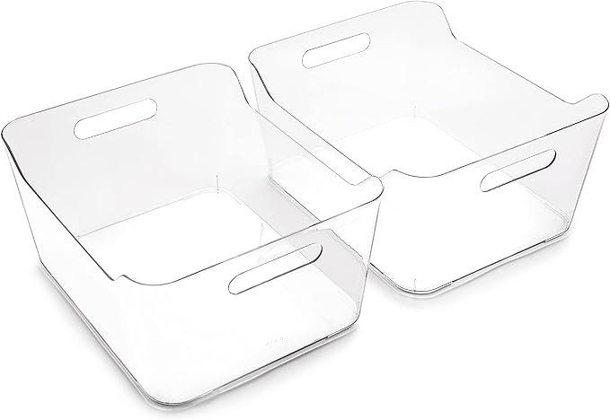 BINO | Plastic Storage Bins, X-Large - 2 Pack, Clear | THE SOHO COLLECTION | Pantry Organizers and Storage Containers Fridge Organizer Bins Kitchen Cabinet Organizer Medicine Cabinet Organizer Bin