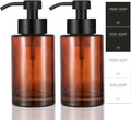 Foaming Soap Dispenser Set, 12 Oz Glass Hand Soap Dispenser with 304 Rust Proof Stainless Steel Pump, Waterproof Labels, for Bathroom Decor Kitchen College Dorm, Brown Black Pump 2 Pack