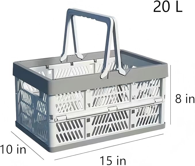 Collapsible Crate Milk Crates for Storage Plastic shopping basket 20L for Kitchen Bathroom (White)