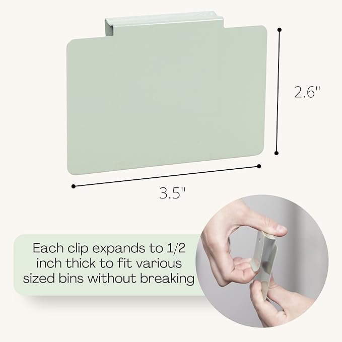 Hygge & Sage: Metal Non-Slip Basket Labels Clip On for Storage Bins, or Wire Racks | Includes 8 Labels, 8 Non-Slip Pads, and 2 Free Markers (Sage Green)