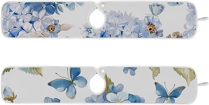 Sink Faucet Absorbing Mat Kitchen Sink Splash Guard Splash Faucet Drip Catcher for Bar RV Bathroom 2PCS 14.9x5.5in Watercolor Hydrangea Butterfly
