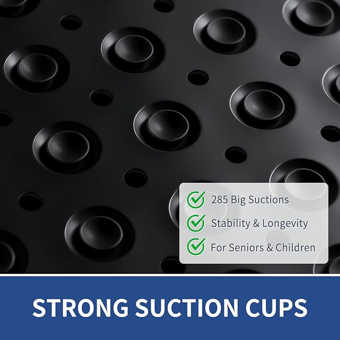 OTHWAY Square Shower Mat 32x32, TPE Non-Slip Shower Mats with Drain Holes and Suction Cups, Walk-in Mat for Inside Shower Stall, Anti-Slip for Elderly Kids (Black)