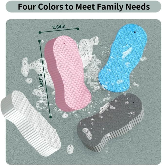 4PCS Magic Exfoliating Bath Sponge for Body, 3D Super Soft Exfoliate Body Scrubber, Reusable Handheld Shower Brush Remover Dead Skin for Adults Women Men Cleansing Skin No Silicone Net Sponge