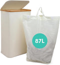 QUALIAZERO 87L Laundry Hamper with Lid – Single Section Bamboo Frame Hamper with Removable Inner Bag & Pull-Tab Cover, Slim Design for Bedroom, Bathroom, or Laundry Room (FEATHER CREAM, SINGLE)
