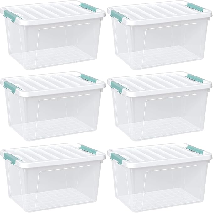 Bblina 6 Packs 35 L Clear Plastic Latching Bins with Lids, Large Storage Tote Boxes