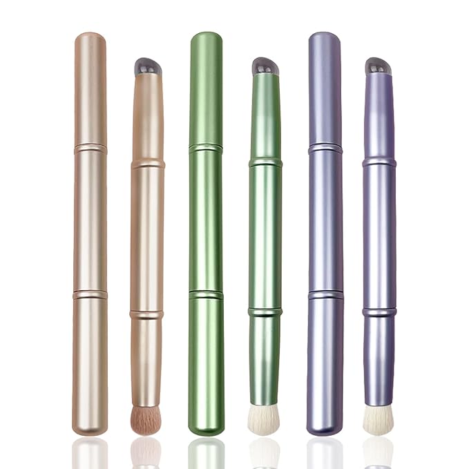 WOKOTO 3pcs Double Headed Nail Art Brushes Chrome Gold Blue Green Silicone Ombre Nail Brushes And Nail Dust Brushes For Nail Art Grandient Design Nail Ombre Brush For Acrylic Nails Painting Brush