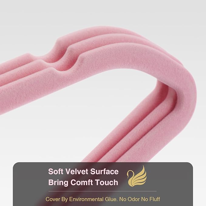 Anti-Slip Pink Velvet Hangers, 50 Pack, Non-Toxic, Durable, Space-Saving, Holds Up to 15 lbs