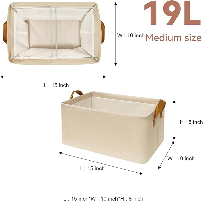SNWDN 4 Pack Closet Cloth Storage Bins for Shelves, Medium Storage Baskets for Shelves, Fabric Bins for Closet organization with Handles（ Beige 15''L x 10''W x 8''H）