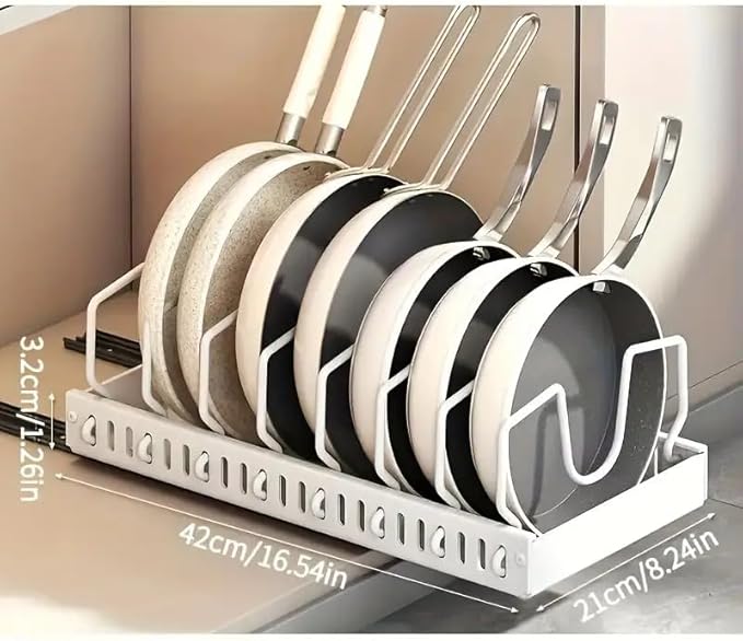 2 Pack Pull Out Pots and Pans Organizer Rack for Cabinet and Countertop, Pull Out Cabinet Organizer with 8 Adjustable Dividers, Kitchen Storage for Pot Lid, Dishes, Bakeware, Pots and Pans, White