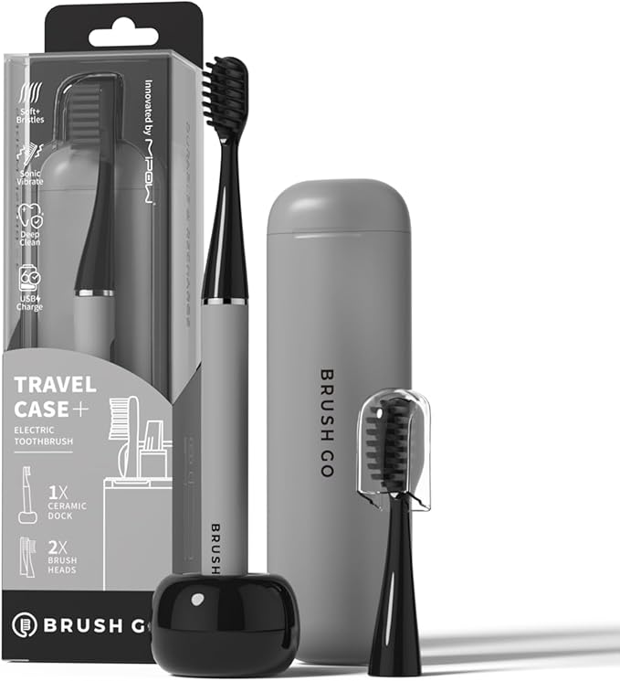 MIPOW Slim Pro i4 Electric Toothbrush Rechargeable Smart Ultra Sonic 3 Modes Magnetic Travel Case &Ceramic Dock, 60Day Long Battery Soft Bristles 2Heads IPX7 Waterproof,Color-(Gray)
