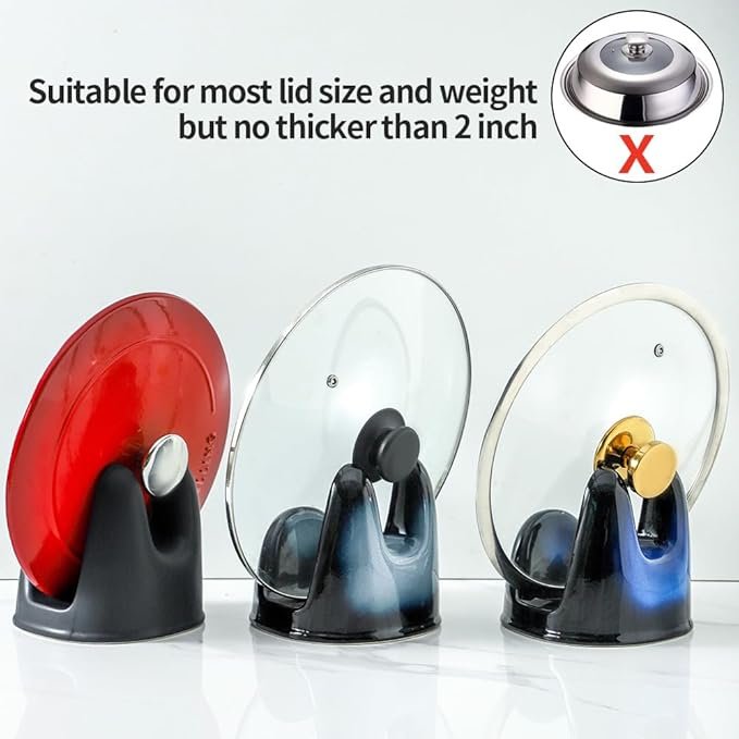 Nihow Pot Lid Holder and Spoon Rest for Kitchen Counter/Stove Top While Cooking - Heat Resistant & Dishwasher Safe - Elegant Matte Black Sets