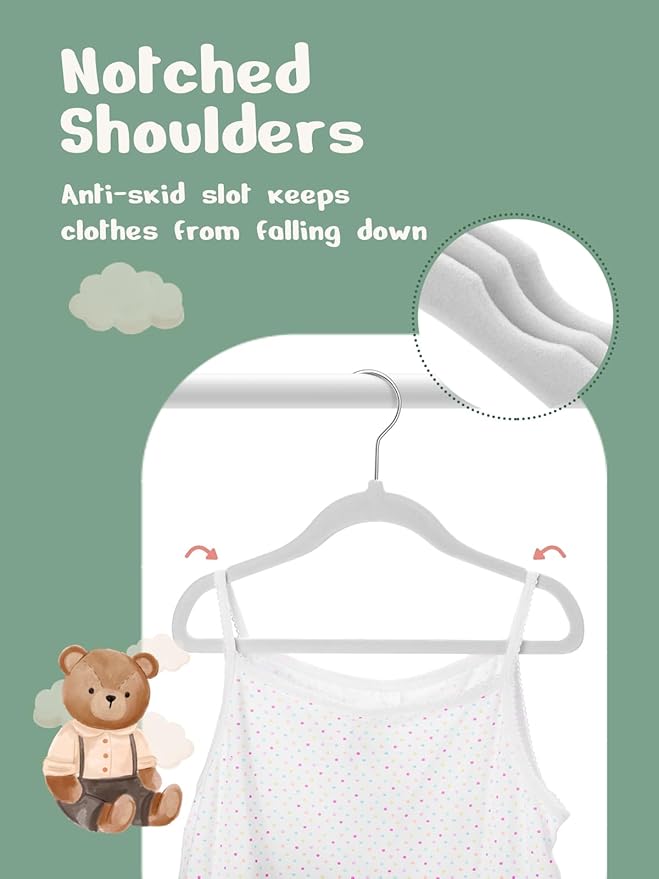 HOUSE DAY 11 Inch Velvet Baby Hangers 50 Pack Grey, Premium Kids Hangers for Children, Infant & Toddler Clothes, Durable Non Slip Small Baby Felt Hanger for Closet, Ideal for Everyday Use