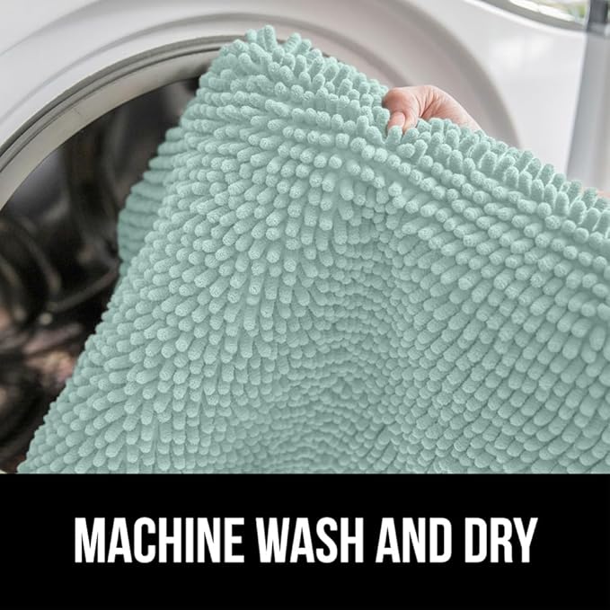 GORILLA GRIP Plush Absorbent Shaggy Chenille Bath Rug Mat for Square Toilet Base with Rubber Backing, Machine Washable Rugs, Soft Microfiber Contour Mats for Toilets, Bathroom Decor, Seablue