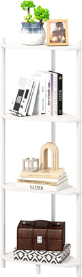 Corner Shelf Stand - 4 Tier Bamboo Small Corner Bookshelf for Office Kitchen Bedroom Plant Stand Living Room Decor Small Space (White, 4 Tier)