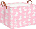CLOCOR Rectangular Pink Easter Gift Basket Empty,Waterproof Easter Bunny Bakset for Egg Hunting(Pink Easter Bunny)