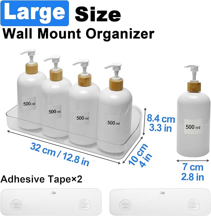 Diesisa Acrylic Wall Mounted Shower Caddy, Clear, Large Size 12.8L x 4" W x 3.3" H, Acrylic Shelf, No Drilling Walls Adhesive Shelf, Bathroom Shelves with Self Adhesive Tape for Bathroom, Kitchen