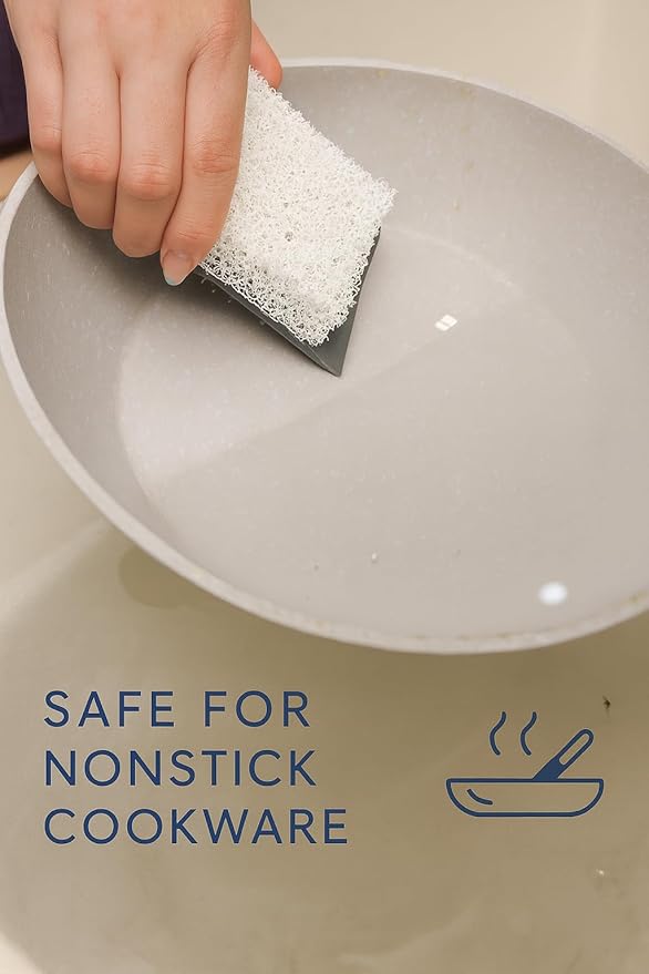Silicone Sponge & Scrubber – 2-in-1 Non-Scratch Dishwashing for Dishes, Pots & Pans, Reusable Kitchen Sponge with Soft Bristles & Foam (Dual-Sided Design) (Gray/White)