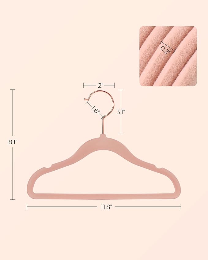 SONGMICS Baby Kids Hangers 30 Pack for Closet, 11.8 x 8.1 Inches, Rose Gold 360° Swivel Hooks, Space-Saving Clothes Velvet Hangers for Nursery, Non-Slip, Jelly Pink UCRF027P30