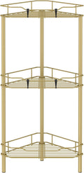 3 Tier Floor Standing Corner Shower Caddy Organizer Shelf with Hooks, Bathroom Shelves Stand Rack, Gold