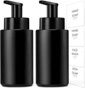 Matte Black Foaming Hand Soap Dispenser, 10 oz/300ml Glass Foam Dispenser, 2 Pcs Foaming Soap Dispenser for Bathroom, Black Refillable Pump with Waterproof Labels