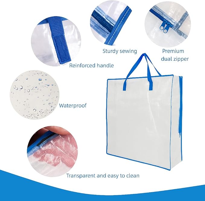 5 Pack Moving Bags, Wreath Storage Bag, Garland Container, Clear Storage Bags with Handles and Zippers Moving Bag for College Carrying, Bedding, Toys Organizer, Under the Bed Storage