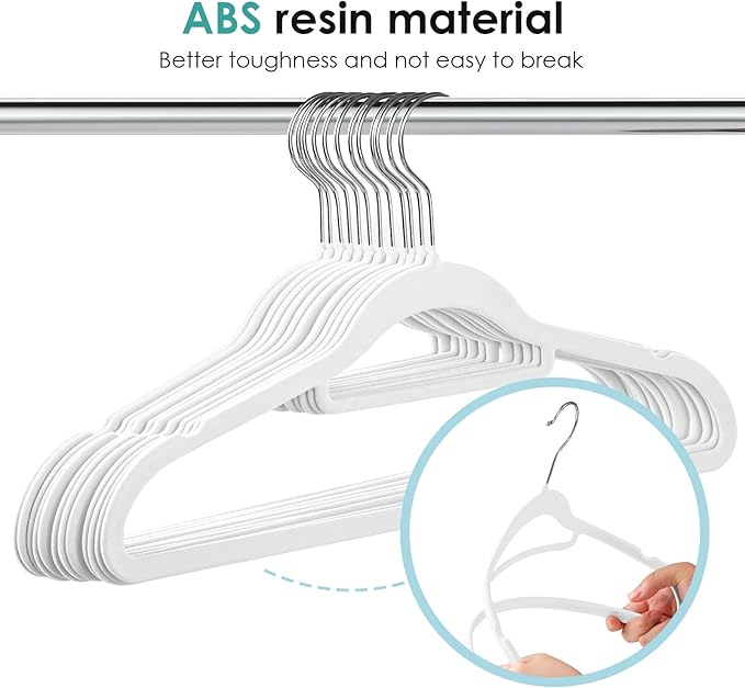Velvet Hangers Non Slip Felt Hangers, 50 Pack White Velvet Clothes Hangers Space Saving Slim with 360 Degree Swivel Hook for Suits Coats, Jackets, Pants, and Dress Clothes