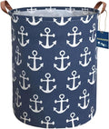 Kids Hamper,Collapsible Laundry Baskets,Waterproof Storage Baskets with Leather Handle,Nautical Decor,Toy Organizer (Navy Blue Anchor)