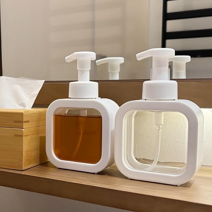 Foaming Soap Dispenser, 300ml (10oz) Plastic Refillable Foaming Hand Soap Dispenser with 8 Pcs Waterproof Labels, Foam Pump Bottle for Bathroom and Kitchen (White)