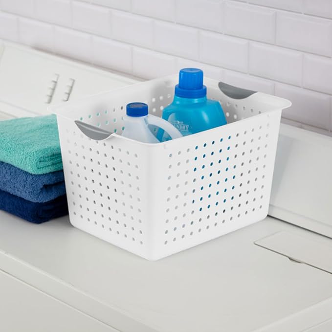 Sterilite 12-Pack Deep Ultra Basket, Open Top Plastic Storage Organizer, White - Classic Baskets for Organizing Countertops, Pantry Shelves, Kitchen Cabinets, Laundry Rooms or Home Offices