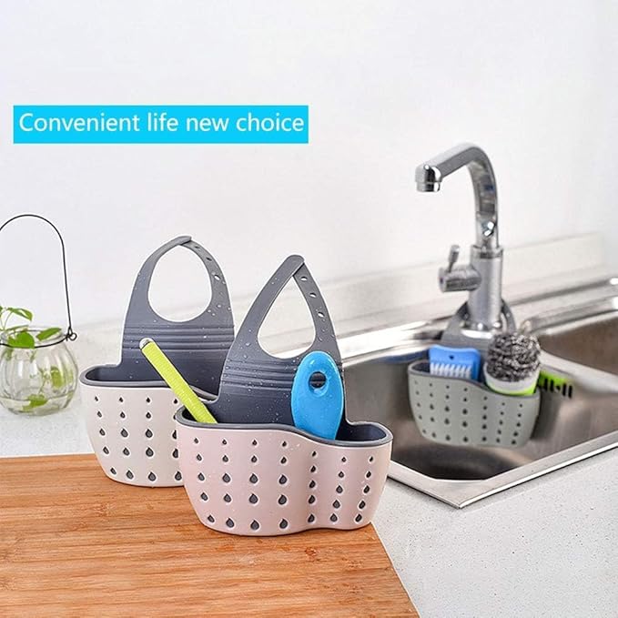 2Pcs Sink Sponge Holder,Adjustable Silicone Sling Sponge Caddy with Drain Holes,for Kitchen/Bathroom Comes with 1Pcs Sponge Eraser
