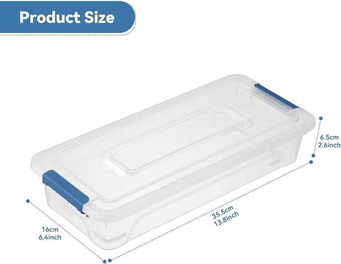 novelinks Clear Stackable Storage Bins with lid Storage Boxes Durable Plastic Organizer Containers for Home Office, Kitchen, Craft Supplies (4 Quart 8 Pack Blue)