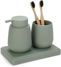 Bathroom Accessories Set, Modern 3 Pcs Bathroom Essentials - Soap Dispenser, Toothbrush Holder & Tray, Countertop Vanity Organizer (Green)