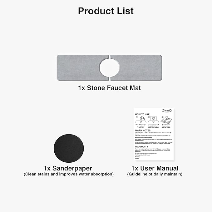 15.8" x 4" Stone Faucet Mat for Kitchen Sink, Quick Drying Diatomite Sink Tray, Faucet Sink Splash Guard for Prevents Moisture Buildup (Light Gray)