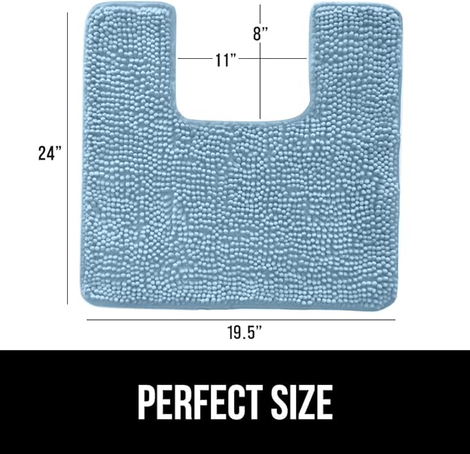 GORILLA GRIP Plush Absorbent Shaggy Chenille Bath Rug Mat for Square Toilet Base with Rubber Backing, Machine Washable Rugs, Soft Microfiber Contour Mats for Toilets, Bathroom Decor, Sky