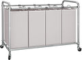STORAGE MANIAC Laundry Sorter 4 Section, 47.5 Gal (180 L) Laundry Hamper with Wheels, Clothes Divider Basket Sorter, Clothes Separator Hamper Cart with Wheels and Removable Bags, Gray