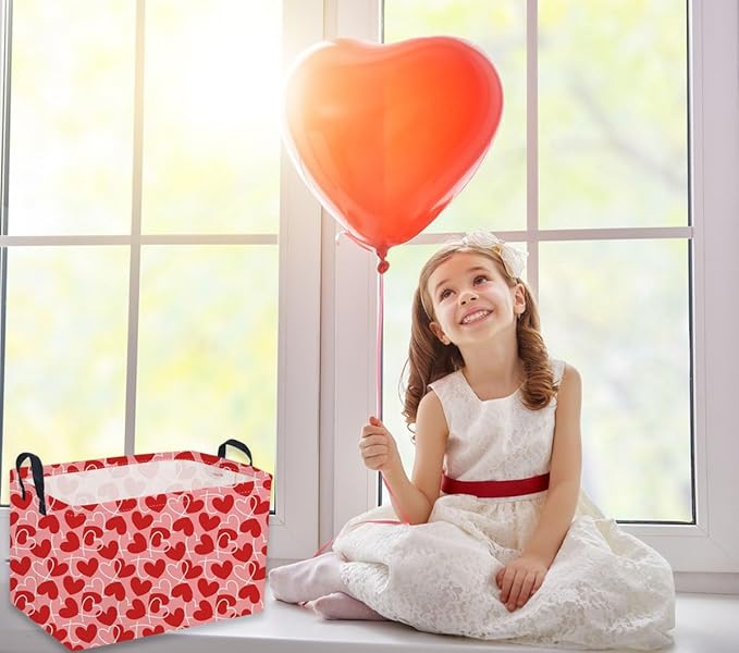 Sanjiaofeng Rectangular Valentine's Day Basket Love Storage Bins,Girls Storage Basket with Handles.Clothers,Books,Kid's Gifts Bins. (Overlapping Love)