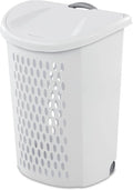 Wheeled Plastic Laundry Hamper with Handle, White - Easy Transport for Laundry, Durable Plastic, Rolling Design, Perfect for Bathroom & Bedroom Storage