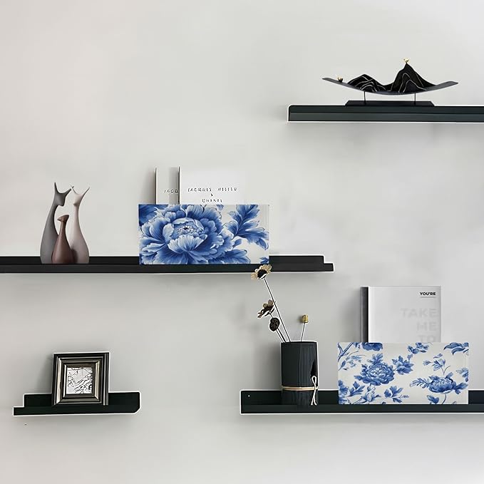 Blue and White Peony Flowers Butterfly Closet Storage Bins 2 Pcs Felt Open Home Storage Containers Organizer with Handles Collapsible Shelf Basket for Home Office Craft Room Classroom Fabric