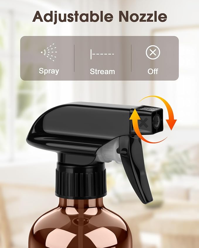 Glass Spray Bottle with Silicone Sleeve Protection, Amber Glass Spray Bottle Set for Window Cleaner Aromatherapy Facial Hydration Watering Flowers Hair Care 2 Pack/8 oz (Black)
