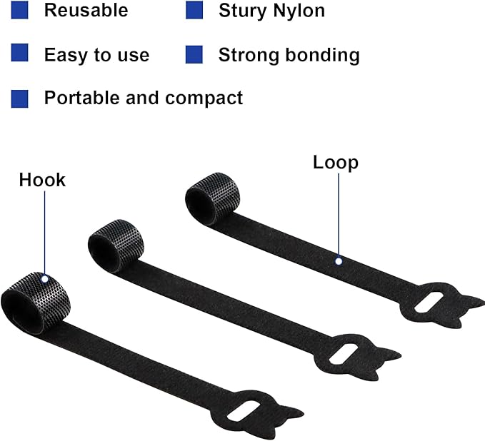 100PCS Reusable Cable Ties, 8 Inches Adjustable Cord Straps, Wire Organizer, Cord Wrap Hook Loop Cable Management, Multi Purpose Cable Management Ties for Home, Office & Data Centers Black