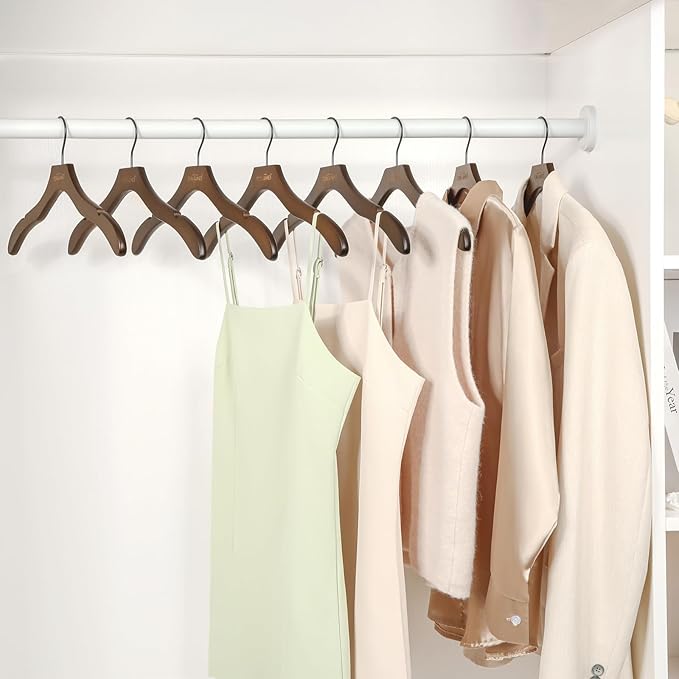 TOPIA HANGER Wooden Coat Hangers 24 Pack, Premium Wood Suit Sweater No Shoulder Bump Hangers, 360° Swivel Hook and Cut Notches Clothes Hangers for Sweater, Hoodie, Shirts, Jacket, Dress, Walnut CT85WA