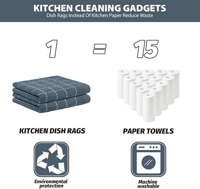 Nialnant 6 Pack Dish Cloths for Washing Dishes, 100% Cotton Reusable Cleaning Rag,Ultra Soft Absorbent, Quick Drying Dish Towels for Kitchen,12x12 Inches Grey