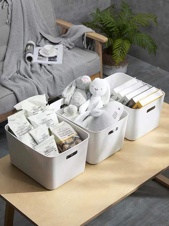 Amyup Set Of 8 Plastic Storage Bins,Versatile Kitchen Pantry Organization and Storage,for Plastic Storage Container Under Bed,Under Sink Bathroom Organizer (White, 8 Pack