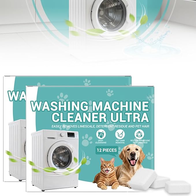 Washing Machine Cleaner Descaler 12 Pack - Deep Cleaning Tablets For Front Loader & Top Load Washer,Helps Remove Residue, Hard Water Buildup & Odor-Causing Deposits (2 pcs)